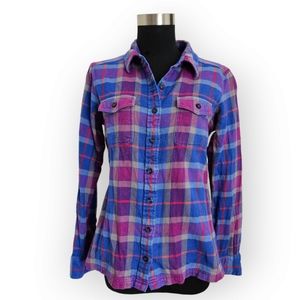 Patagonia Fjord Flannel Purple & Blue Plaid Flannel Button Shirt Women's Size 6